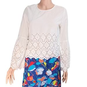 Style Envy Women Blouse White Laced Long Sleeves Small